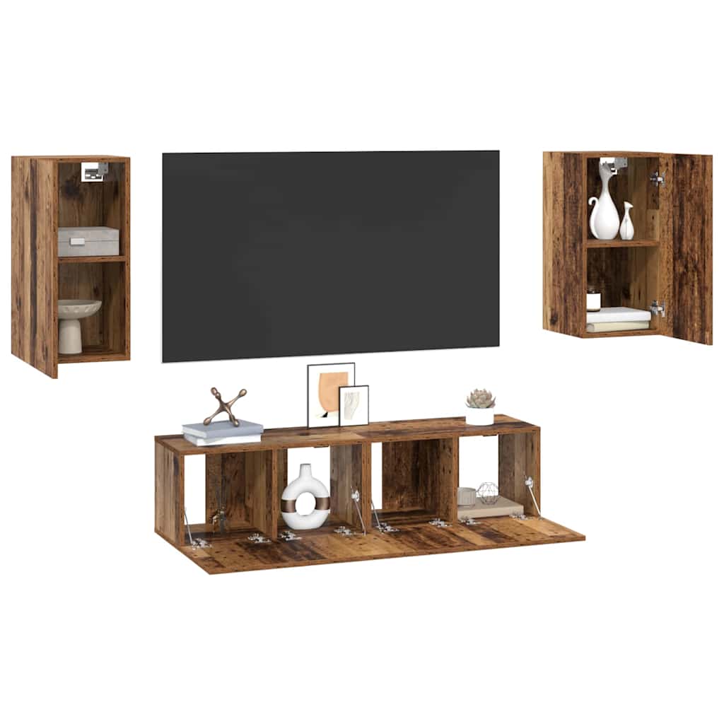 vidaXL Tv-meubelset 4 pcs Oud hout 30.5 x 30 x 60 cm Bewerkt hout