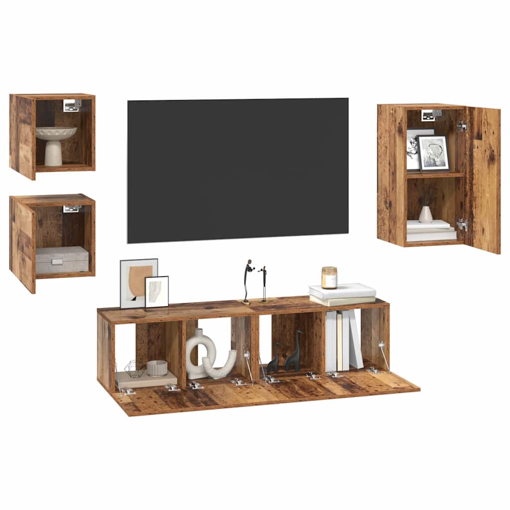 vidaXL Tv-meubelset 5 pcs Oud hout 30.5 x 30 x 60 cm Bewerkt hout