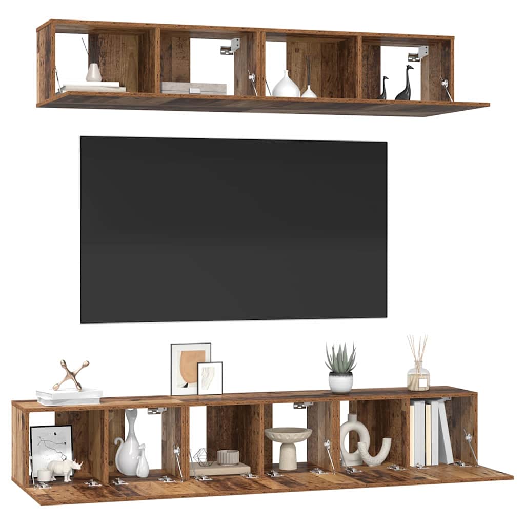 vidaXL TV-kast set 5 pcs Oud hout Standaard Medium Bewerkt hout