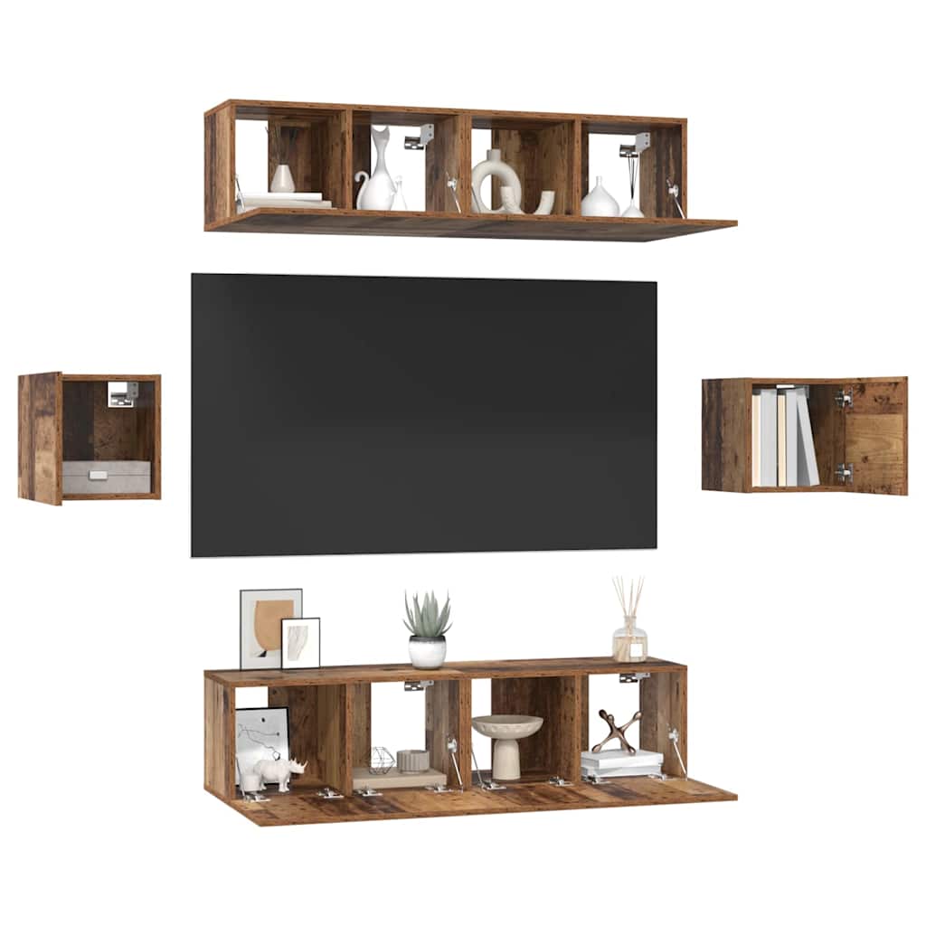vidaXL Tv-meubelset 6 pcs Oud hout Medium 30.5 x 30 x 30 cm