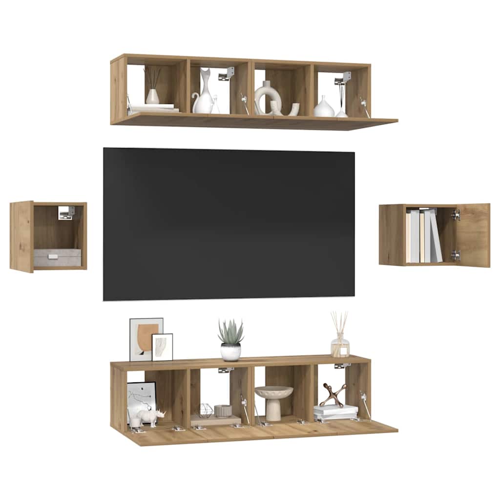 vidaXL Tv-meubelset Wandgemonteerd met opslag met de deur 6 pcs artisanaal eikenkleurig