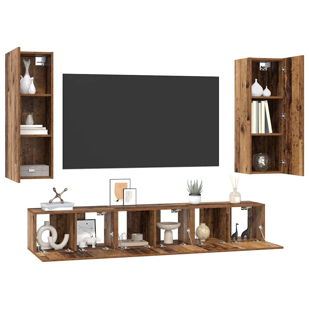 vidaXL Tv-meubelset 4 pcs Oud hout 30.5 x 30 x 90 cm Bewerkt hout
