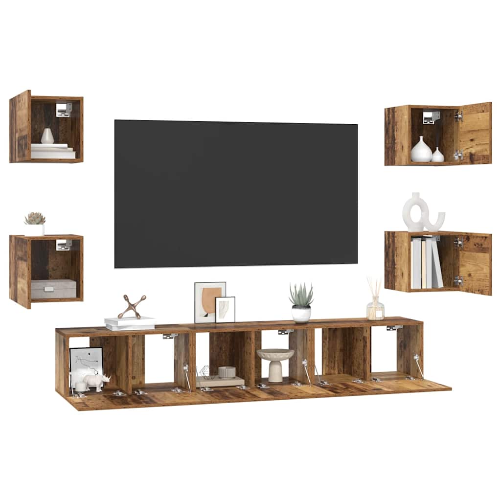vidaXL Tv-meubelset 7 pcs Oud hout 60 x 30 x 30 cm Bewerkt hout