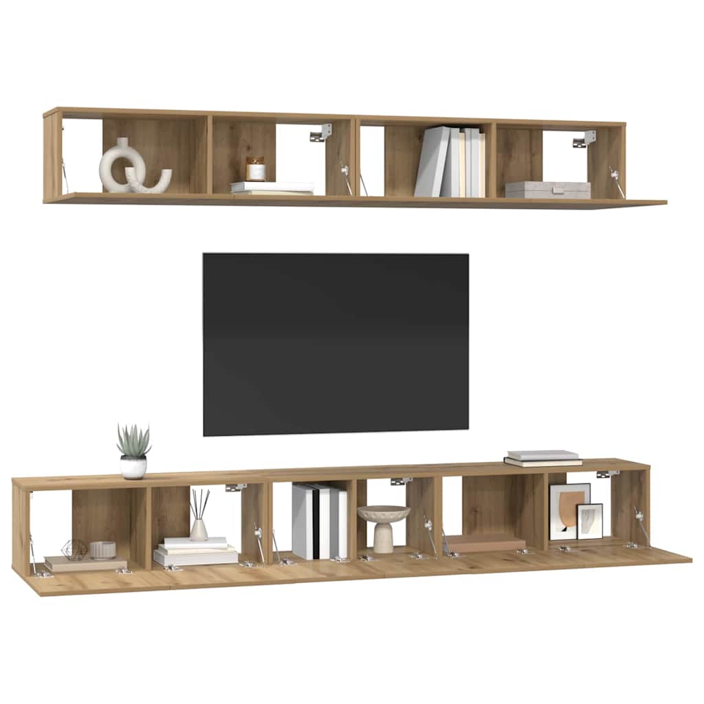 vidaXL TV-kast set met plank Wandgemonteerd met opslag met de deur 5 pcs artisanaal eikenkleurig