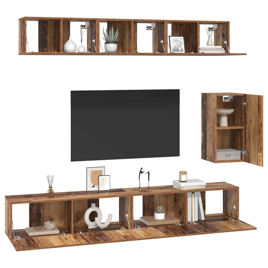 vidaXL Tv-meubelset 6 pcs Oud hout Standaard Medium Bewerkt hout