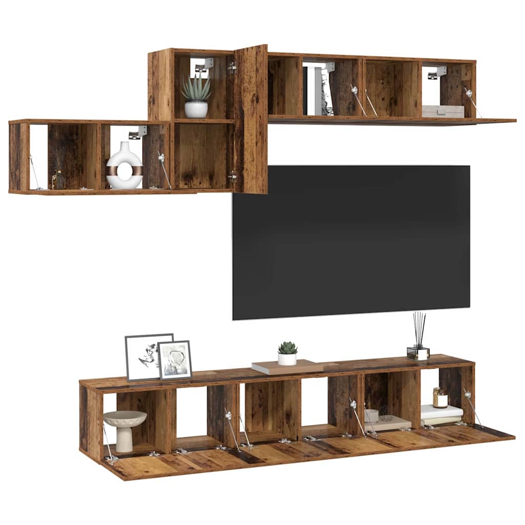 vidaXL Tv-meubelset 7 pcs Oud hout 60 x 30 x 30 cm Bewerkt hout