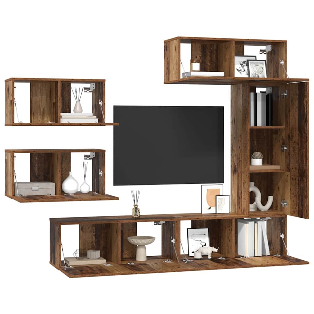 vidaXL Tv-meubelset 6 pcs Oud hout 30.5 x 30 x 90 cm Bewerkt hout