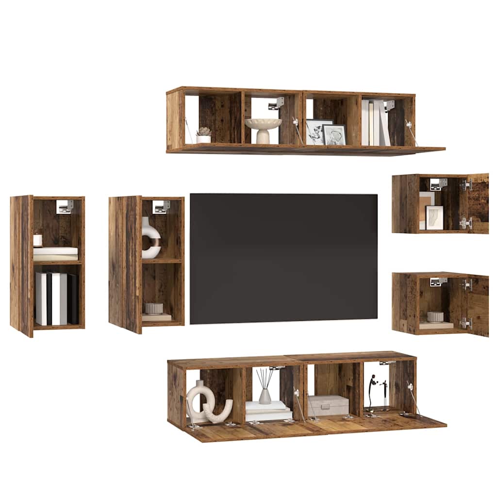vidaXL Tv-meubelset 8 pcs Oud hout 30.5 x 30 x 60 cm Bewerkt hout