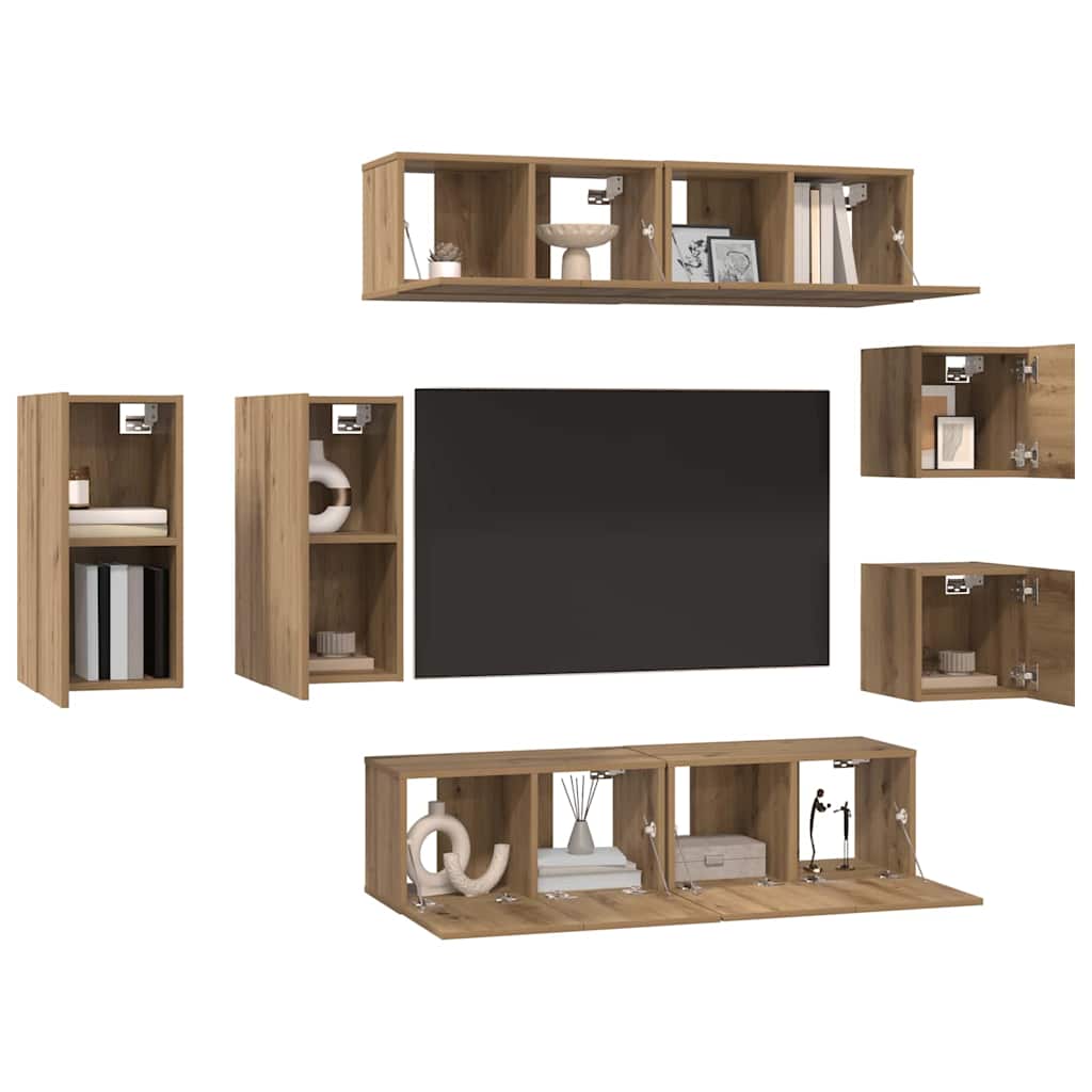 vidaXL Tv-meubelset 8 pcs artisanaal eikenkleurig 30.5 x 30 x 60 cm
