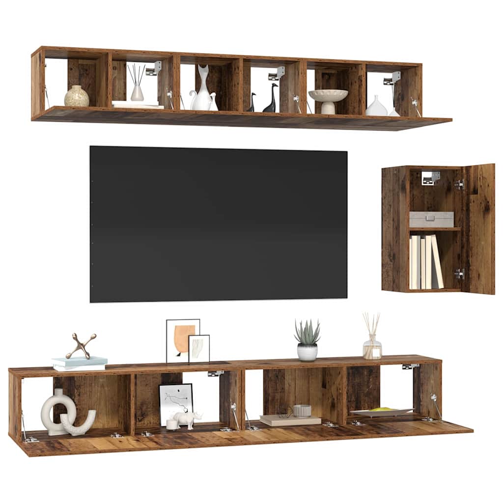 vidaXL Tv-meubelset 6 pcs Oud hout 100 x 30 x 30 cm Bewerkt hout