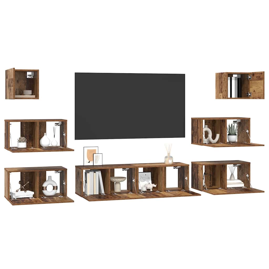 vidaXL Tv-meubelset 8 pcs Oud hout 60 x 30 x 30 cm Bewerkt hout
