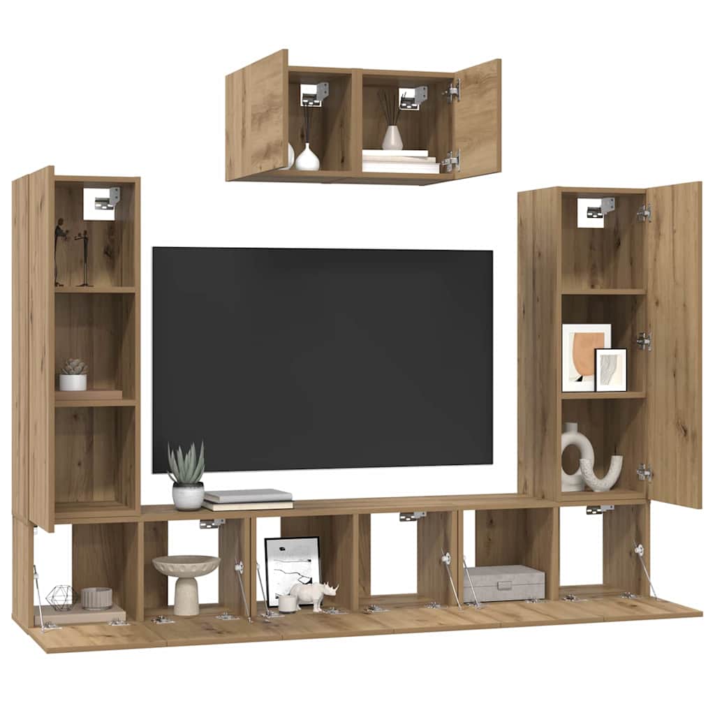 vidaXL Tv-meubelset 7 pcs artisanaal eikenkleurig 180 x 30 x 120 cm