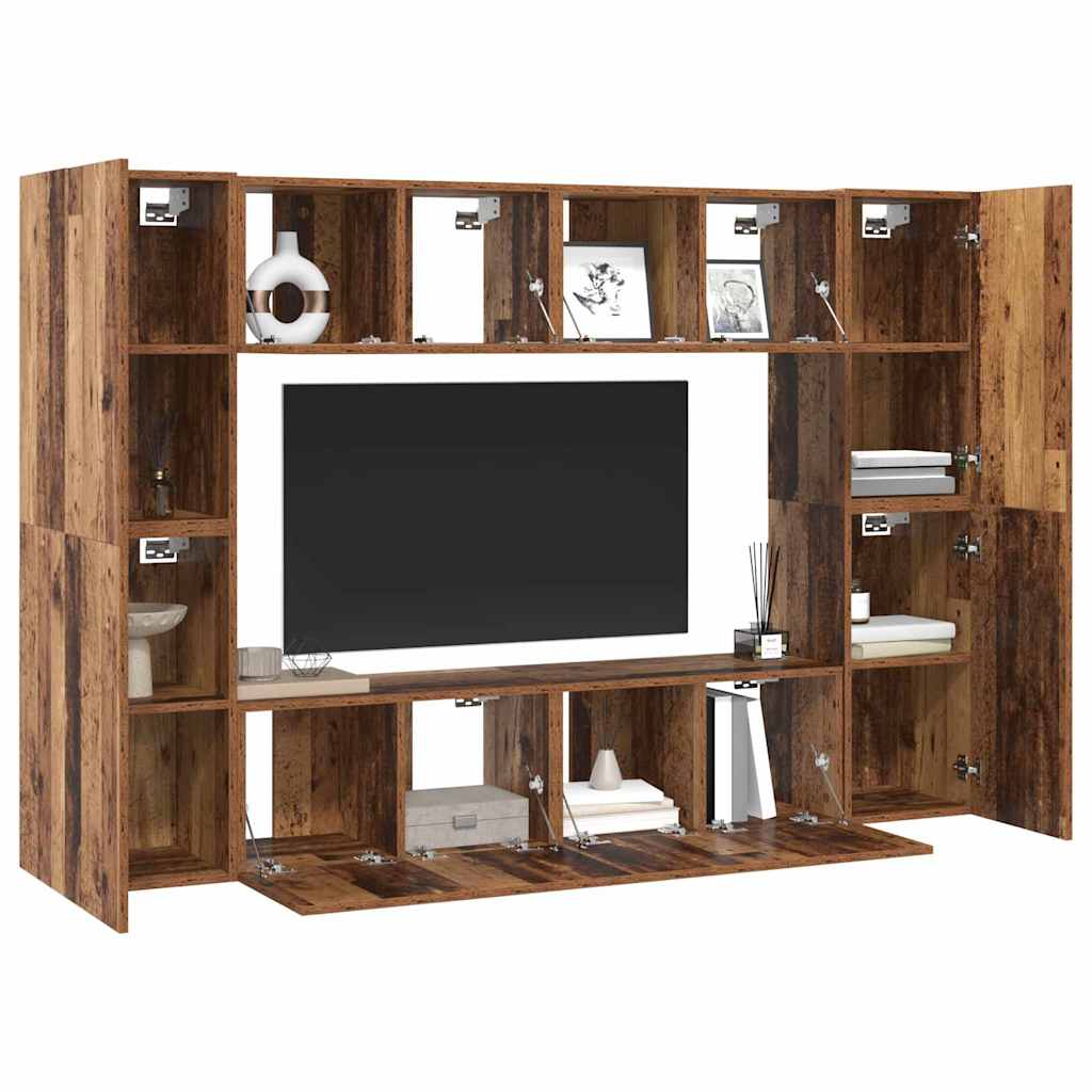 vidaXL Tv-meubelset met plank Wandgemonteerd met opslag met de deur 8 pcs Oud hout 60 x 30 x 30 cm