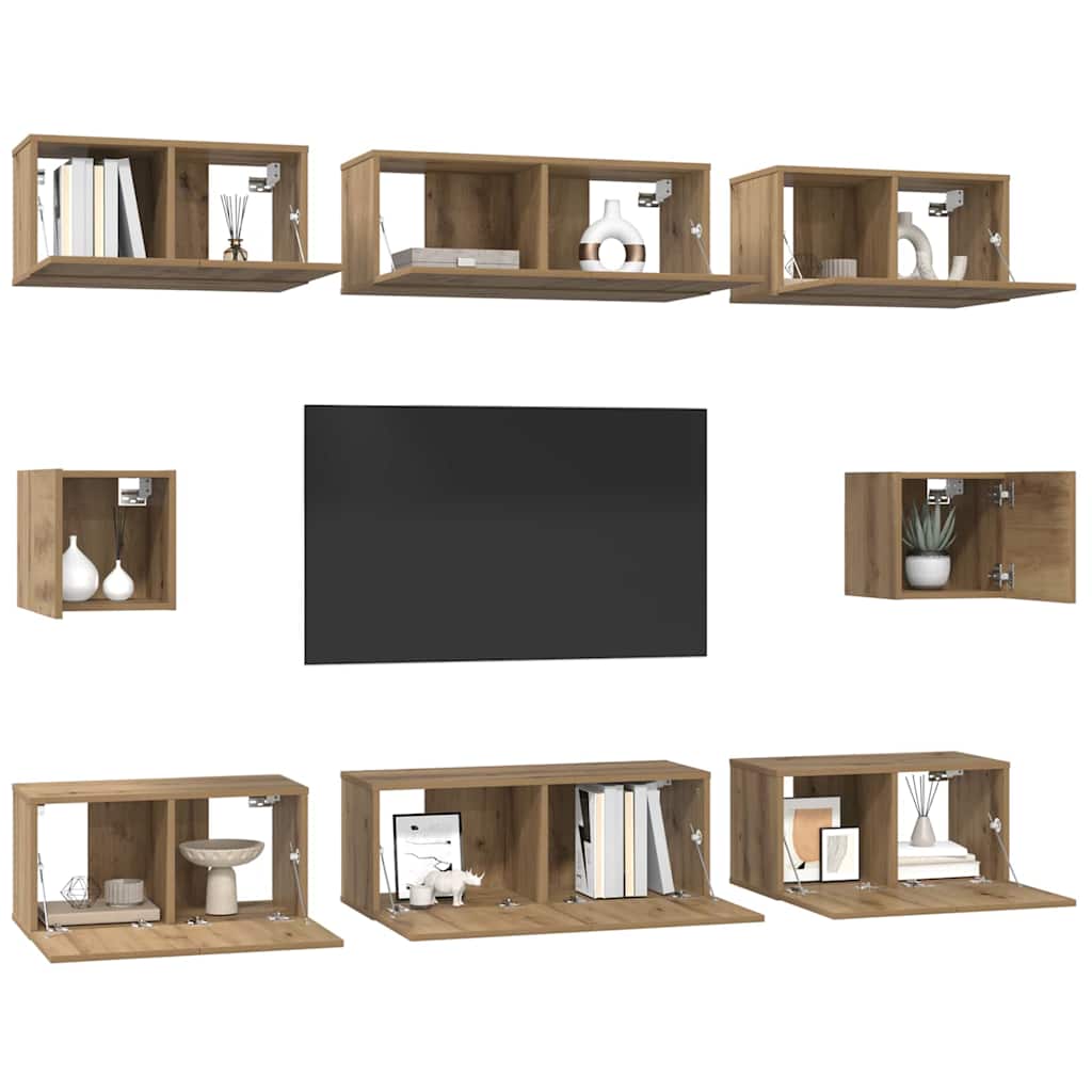 vidaXL TV-kast set met plank Wandgemonteerd Anders met opslag 8 pcs artisanaal eikenkleurig