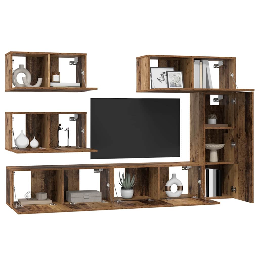 vidaXL Tv-meubelset 6 pcs Oud hout 30.5 x 30 x 90 cm Bewerkt hout