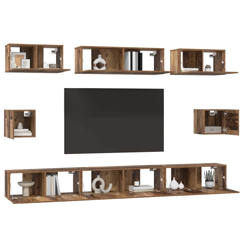 vidaXL TV-kast set met plank 8 pcs Oud hout Medium 30.5 x 30 x 30 cm