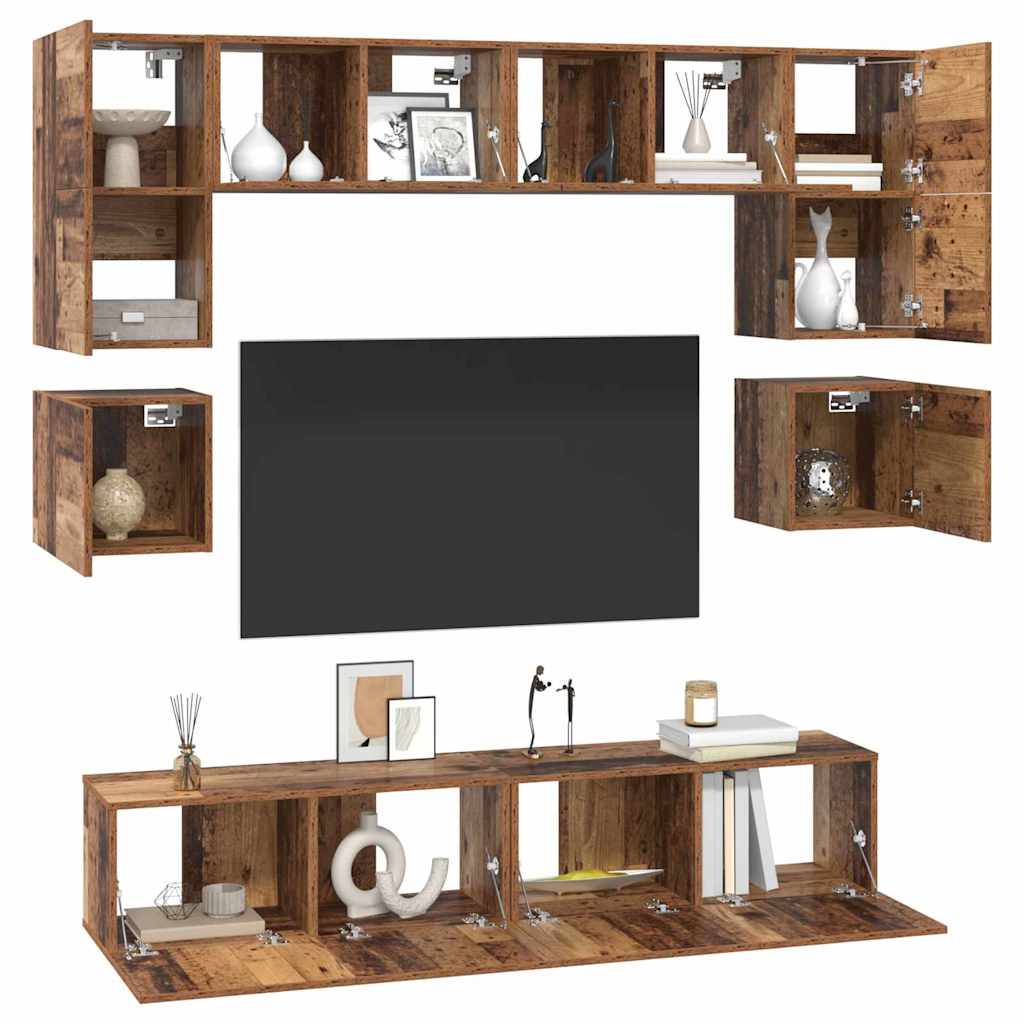 vidaXL Tv-meubelset 8 pcs Oud hout 80 x 30 x 30 cm Bewerkt hout