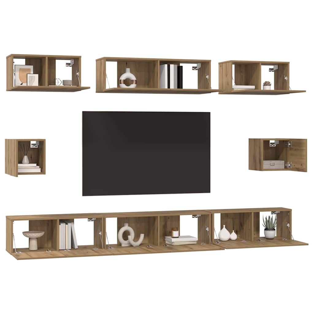 vidaXL TV-kast set met plank Wandgemonteerd Anders met opslag 8 pcs artisanaal eikenkleurig