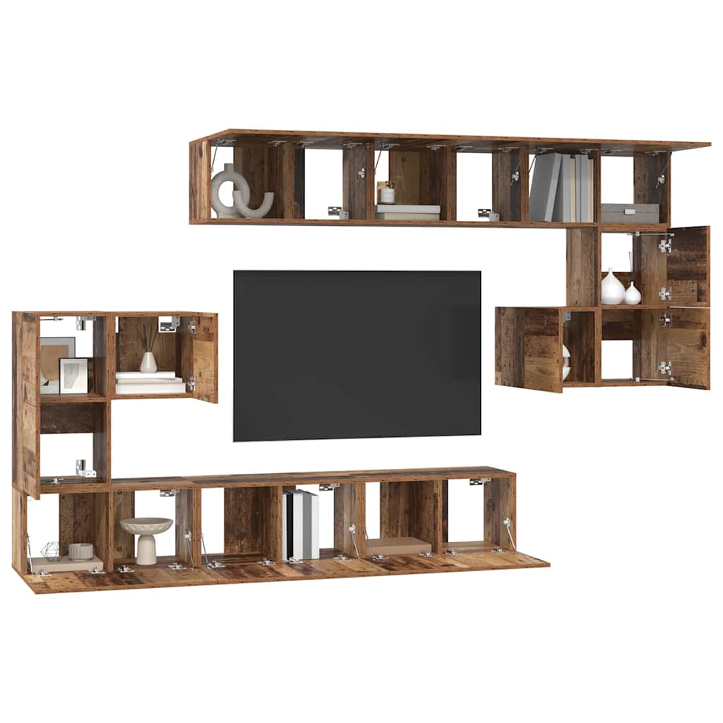 vidaXL Tv-meubelset 10 pcs Oud hout 180 x 30 x 90.5 cm Bewerkt hout