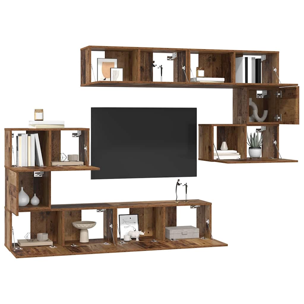 vidaXL Tv-meubelset Anders 8 pcs Oud hout 80 x 30 x 30 cm Bewerkt hout
