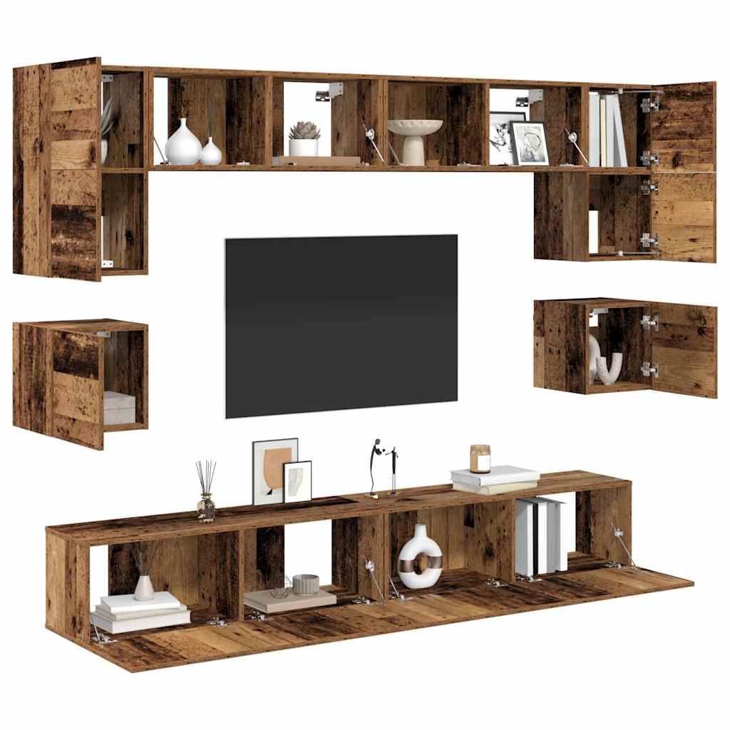 vidaXL Tv-meubelset 8 pcs Oud hout 100 x 30 x 30 cm Bewerkt hout