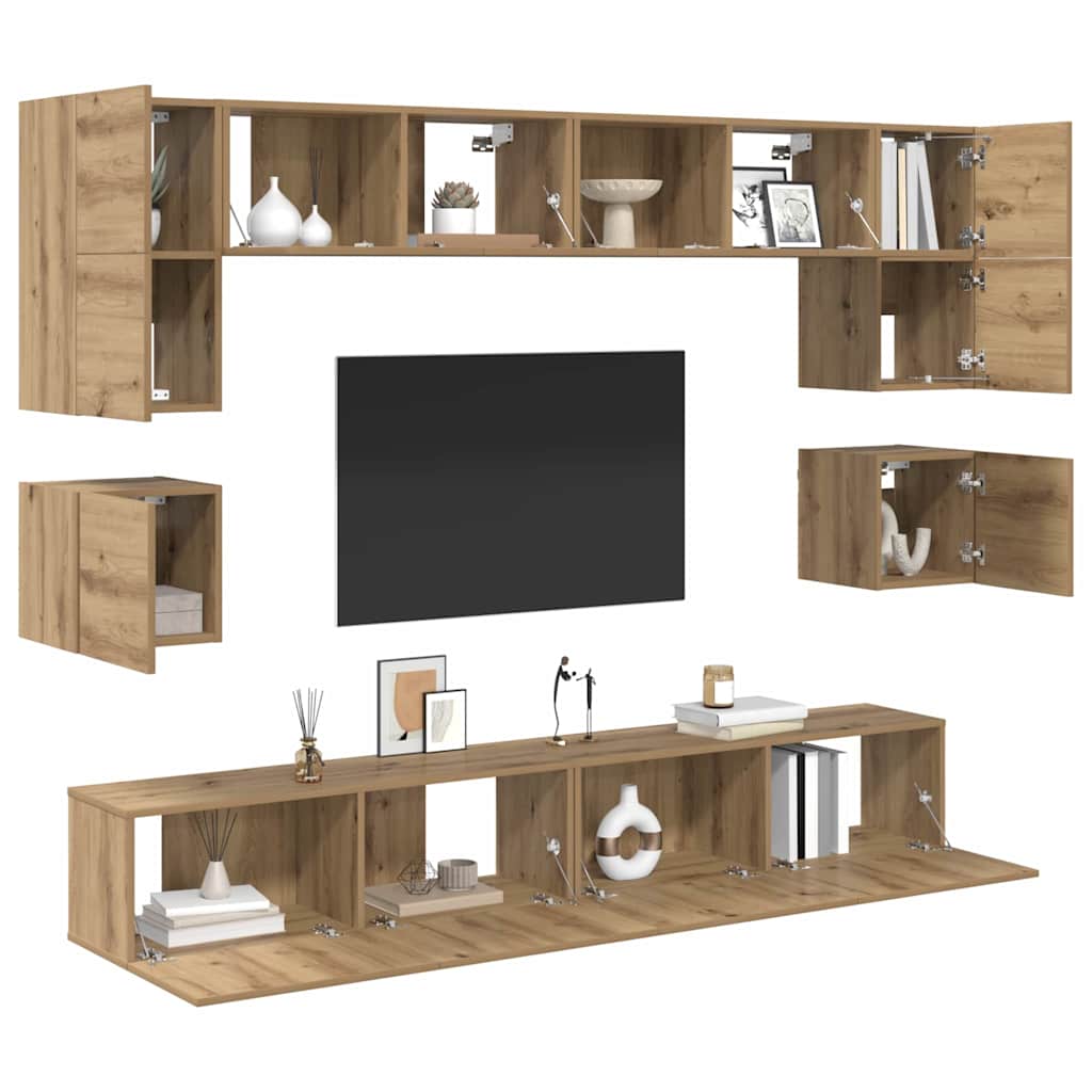 vidaXL Tv-meubelset 8 pcs artisanaal eikenkleurig 100 x 30 x 30 cm