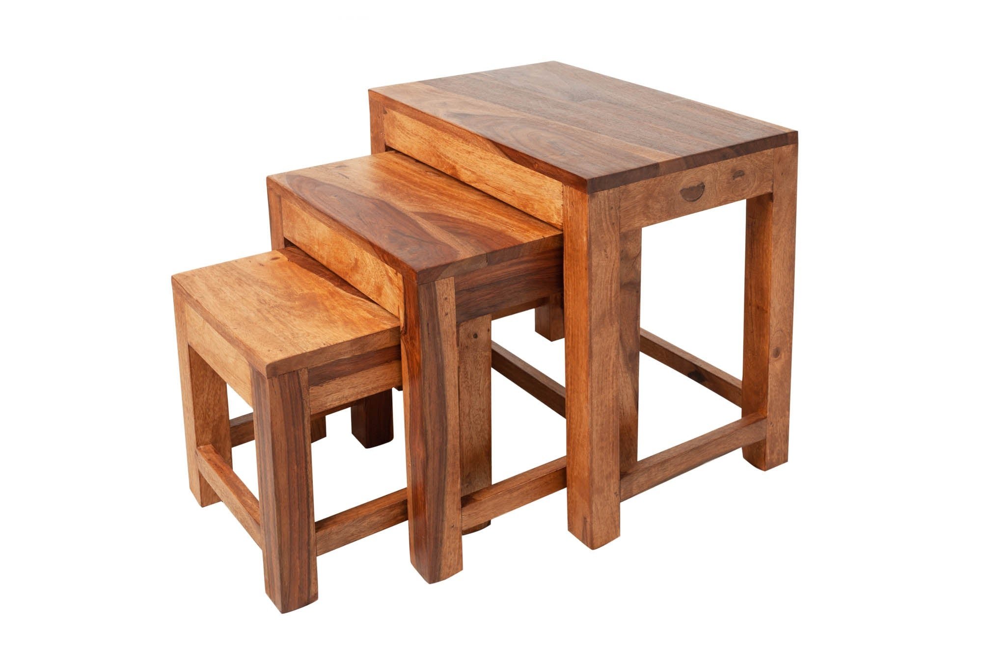 Invicta Interior Bijzettafel MONSOON 25-45cm set van 3 sheeshamhout naturel - 40794