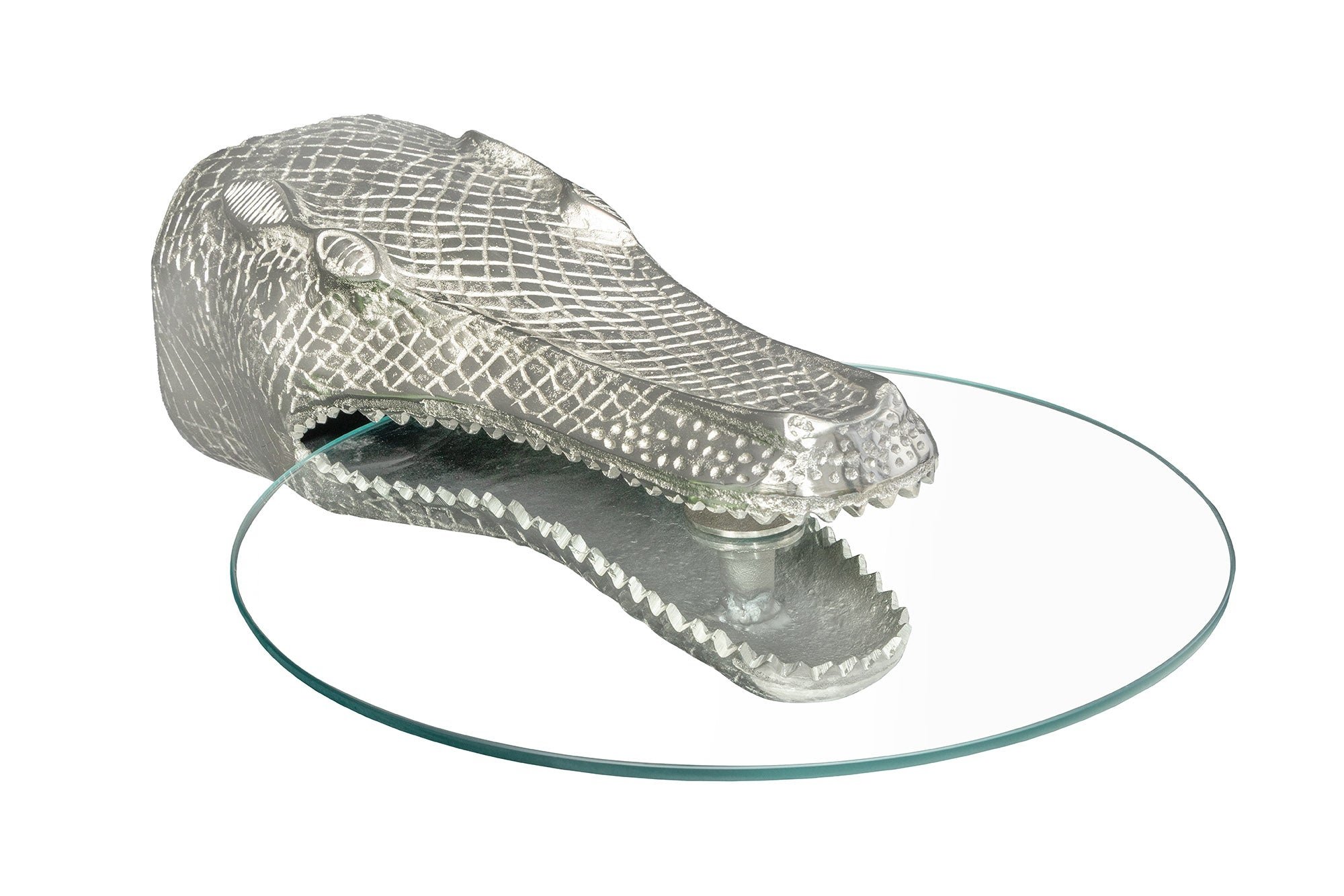 Invicta Interior Bijzettafel WILDLIFE CROCODILE 60cm hangende salontafel gehard glas zilver - 44843