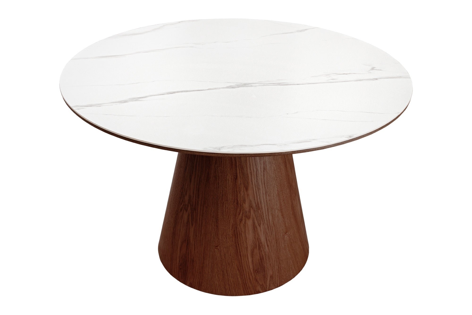 Invicta Interior Eettafel UNIQUE 120cm rond notenhout gefineerd keramiek wit marmeren blad - 45144