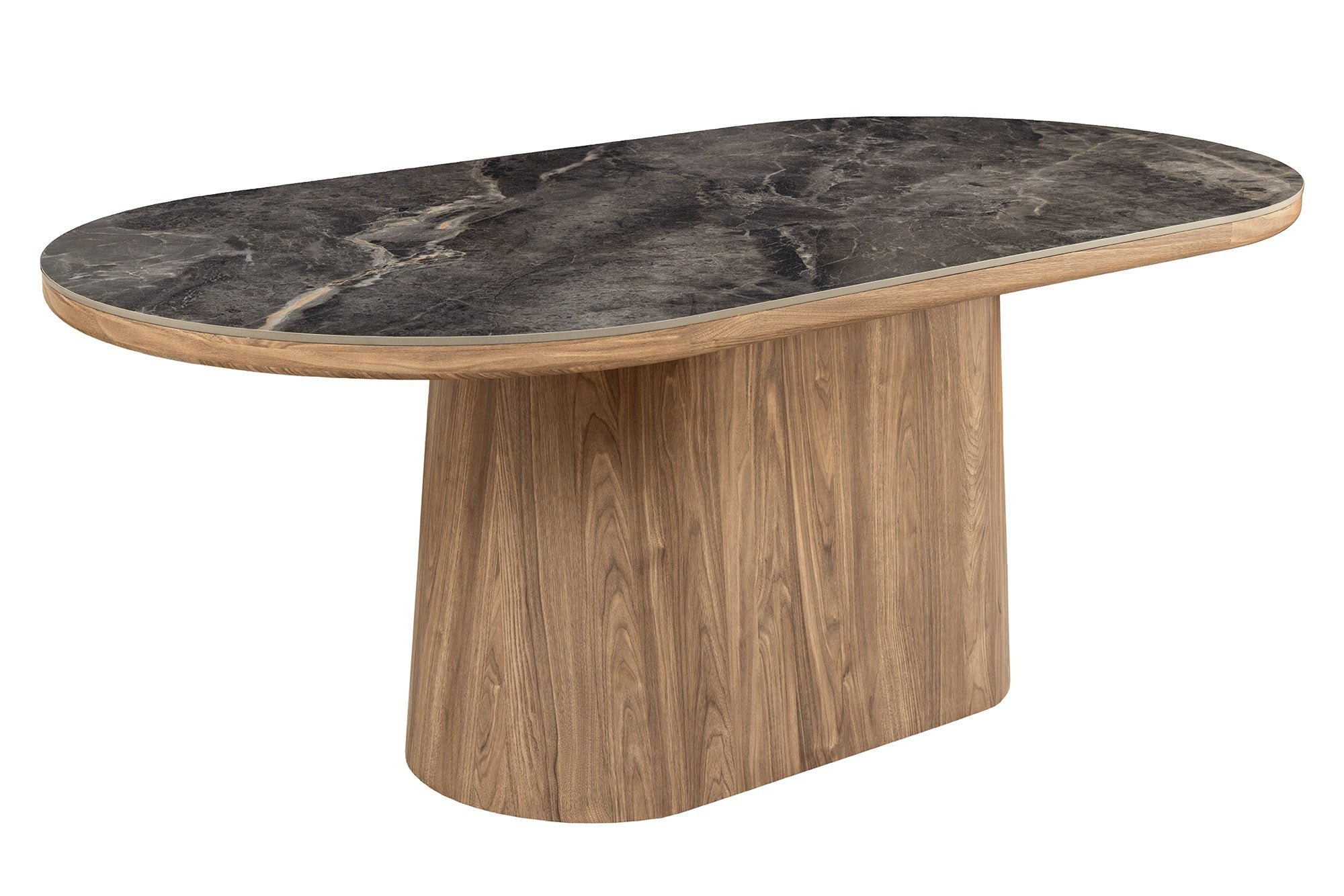 Invicta Interior Eettafel UNIQUE 200cm ovaal frame notenhout gefineerd keramiek grijs marmeren blad - 46380