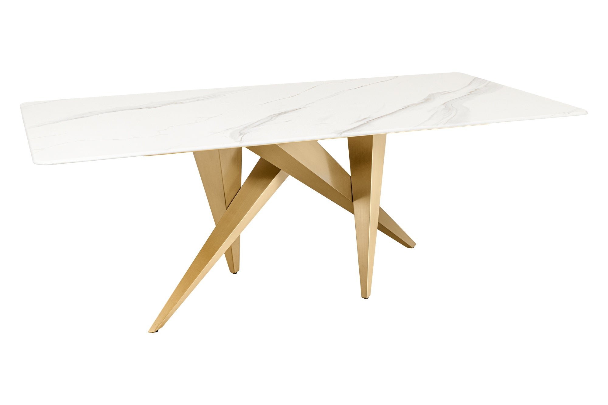 Invicta Interior Eettafel ART LIVING 200cm keramisch wit marmeren blad met champagne gouden frame - 46202