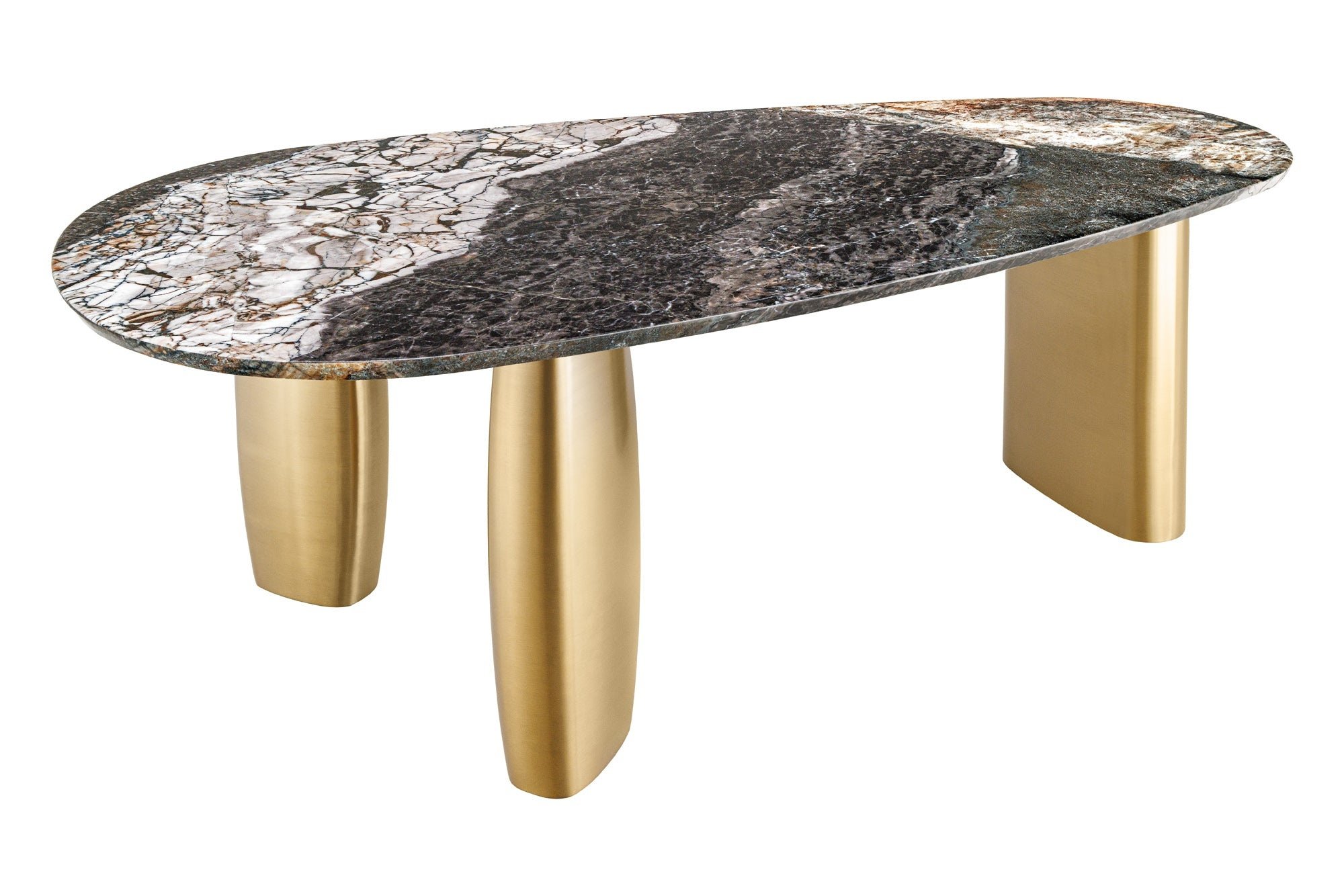 Invicta Interior Eettafel ORGANIC 200cm ovaal veelkleurig marmeren blad met champagne gouden frame - 46205