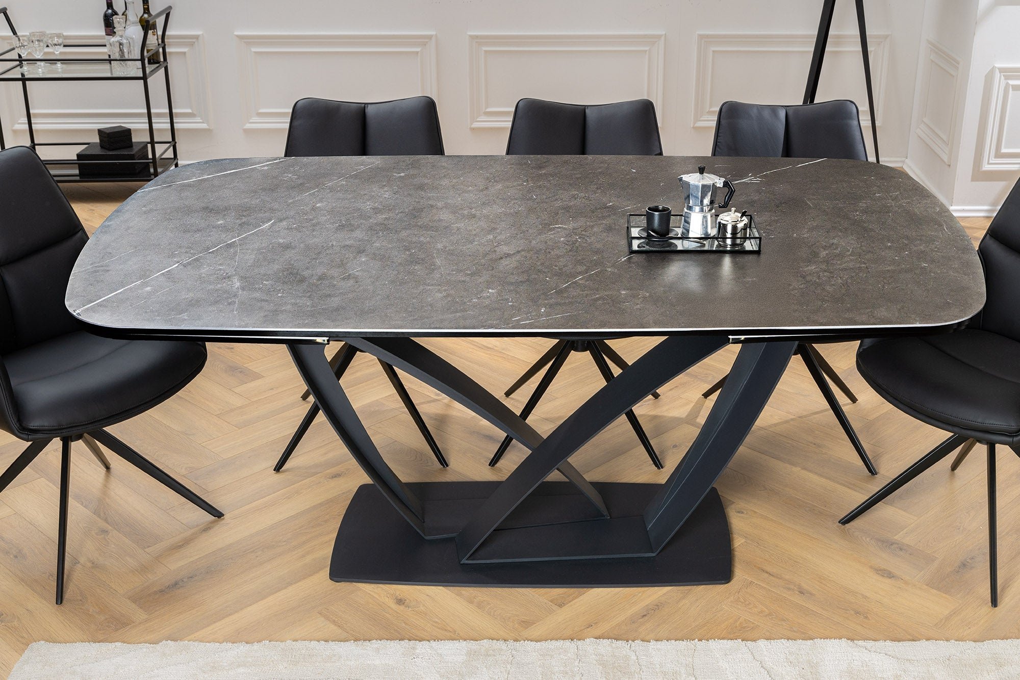 Invicta Interior Eettafel PAPILLON 180-220-260cm marmerlook grafiet keramiek gehard glas - 45179