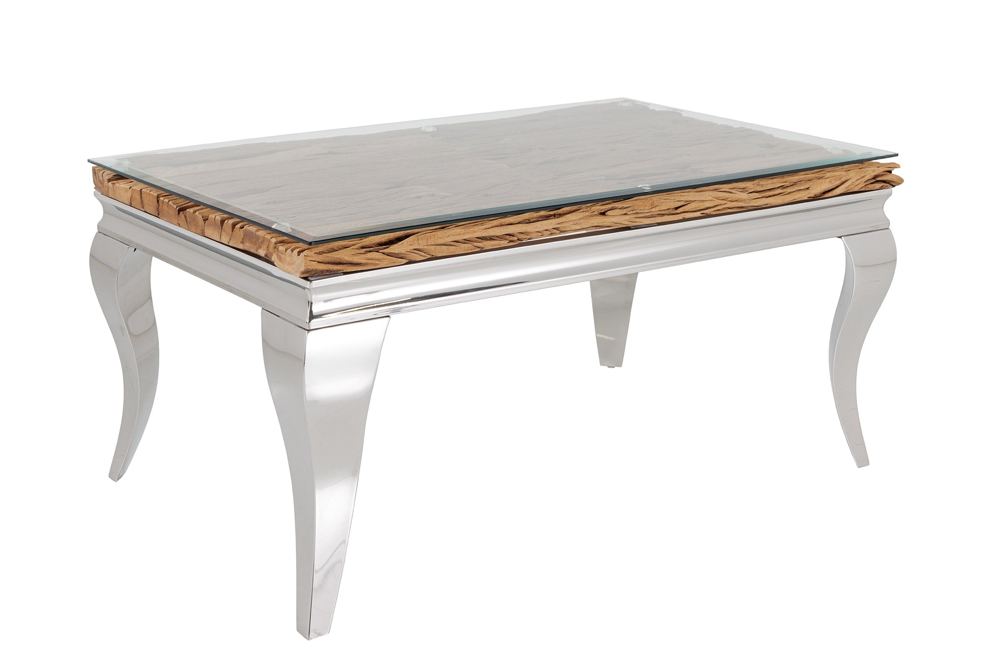 Invicta Interior Salontafel MODERN BAROCK BARRACUDA 100cm chroom incl. glazen blad zonder teakhouten blad - 44365
