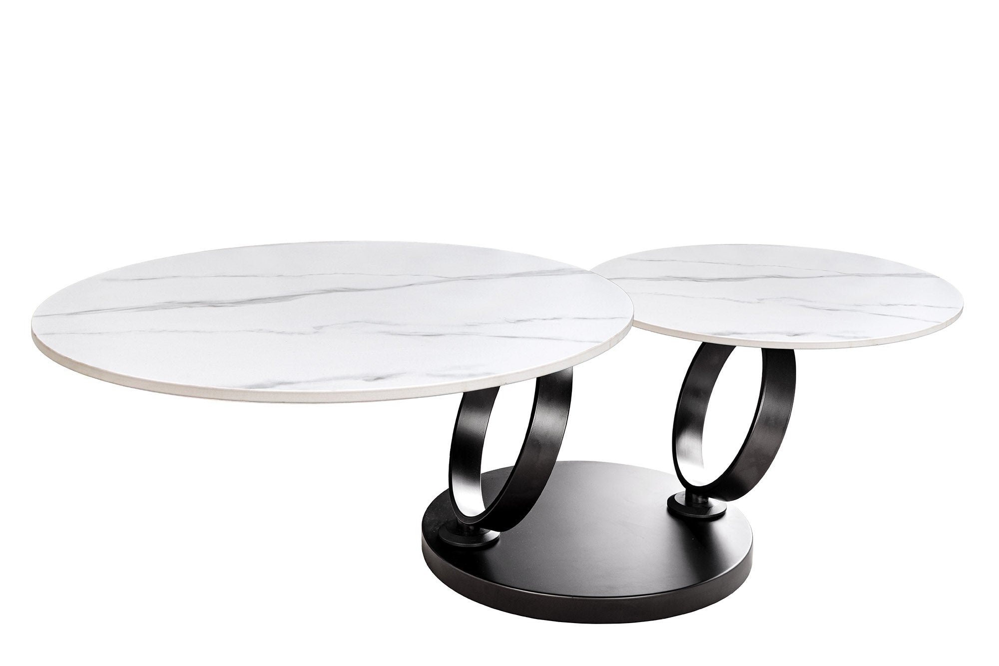Invicta Interior Salontafel DANCING RINGS 80-135cm draaibaar keramisch blad witte marmerlook - 46356