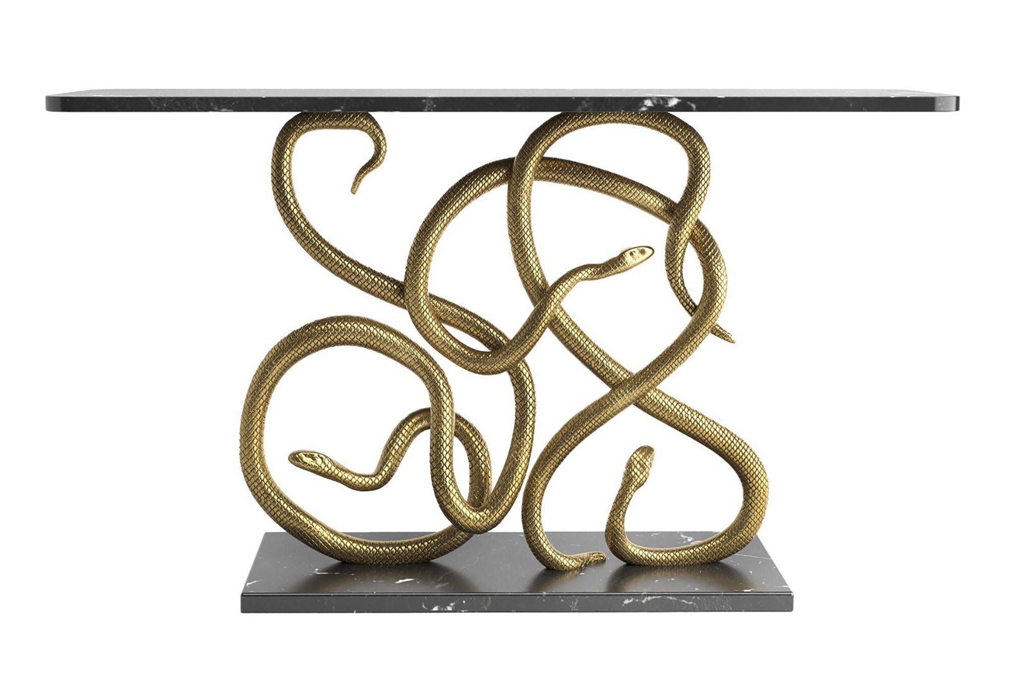 Invicta Interior Console WILDLIFE SNAKE 115cm gouden frame met zwarte marmeren voet en blad - 45030