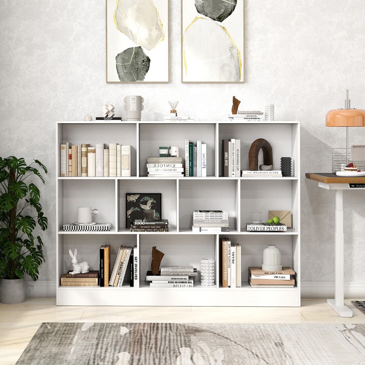 Costway 3 Lagen Boekenrek met 10 Vakken Staand Rek Kubusrek Kantoorrek 140 x 24 x 104 cm Wit