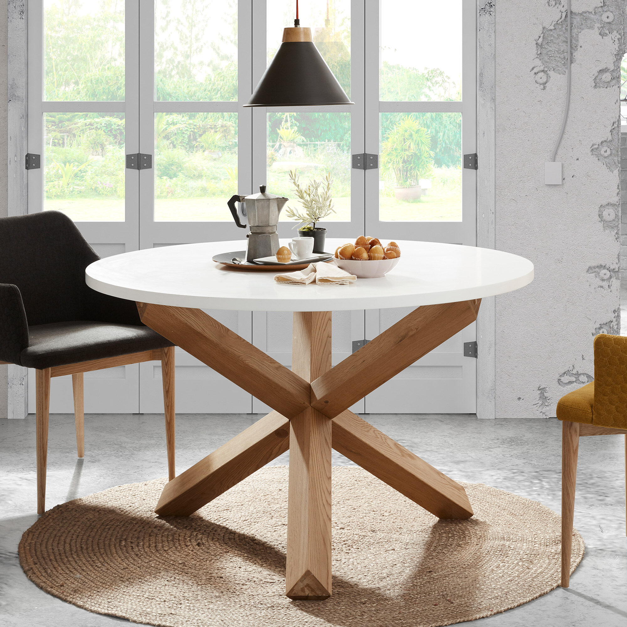 Kave Home Ronde Eettafel Lotus 120cm - Wit/Eiken