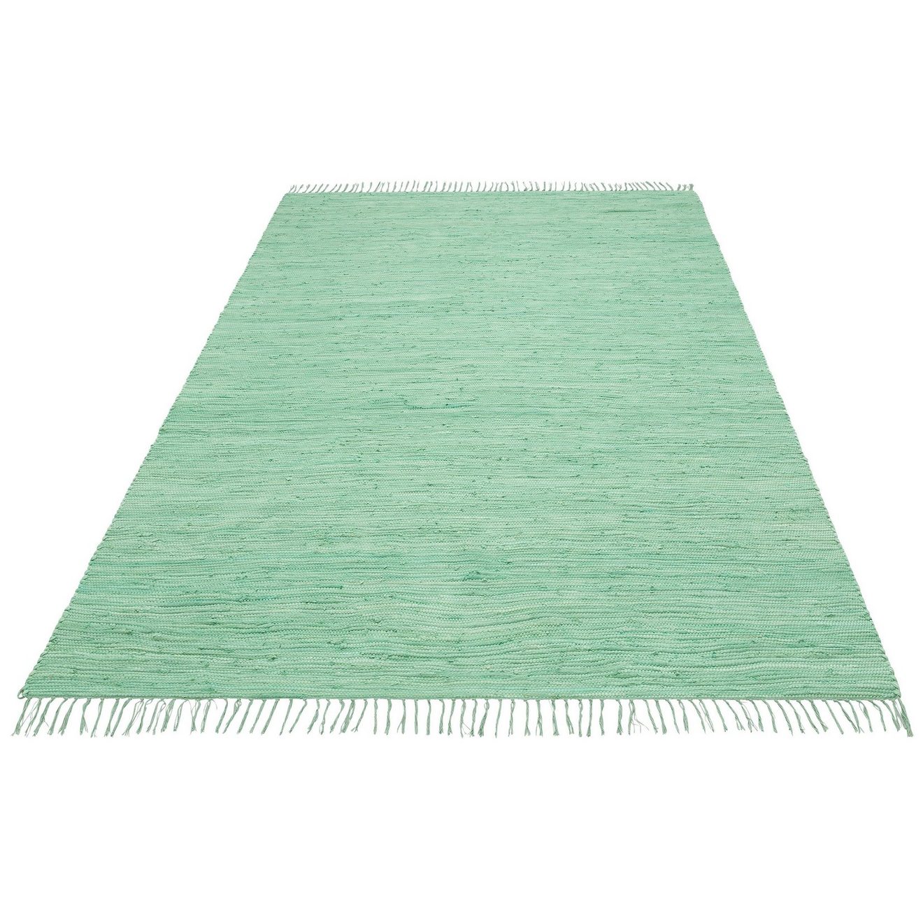 My home Vloerkleed Ares Effen kleuren, handgeweven, met franjes, puur katoen, wasbaar, loper