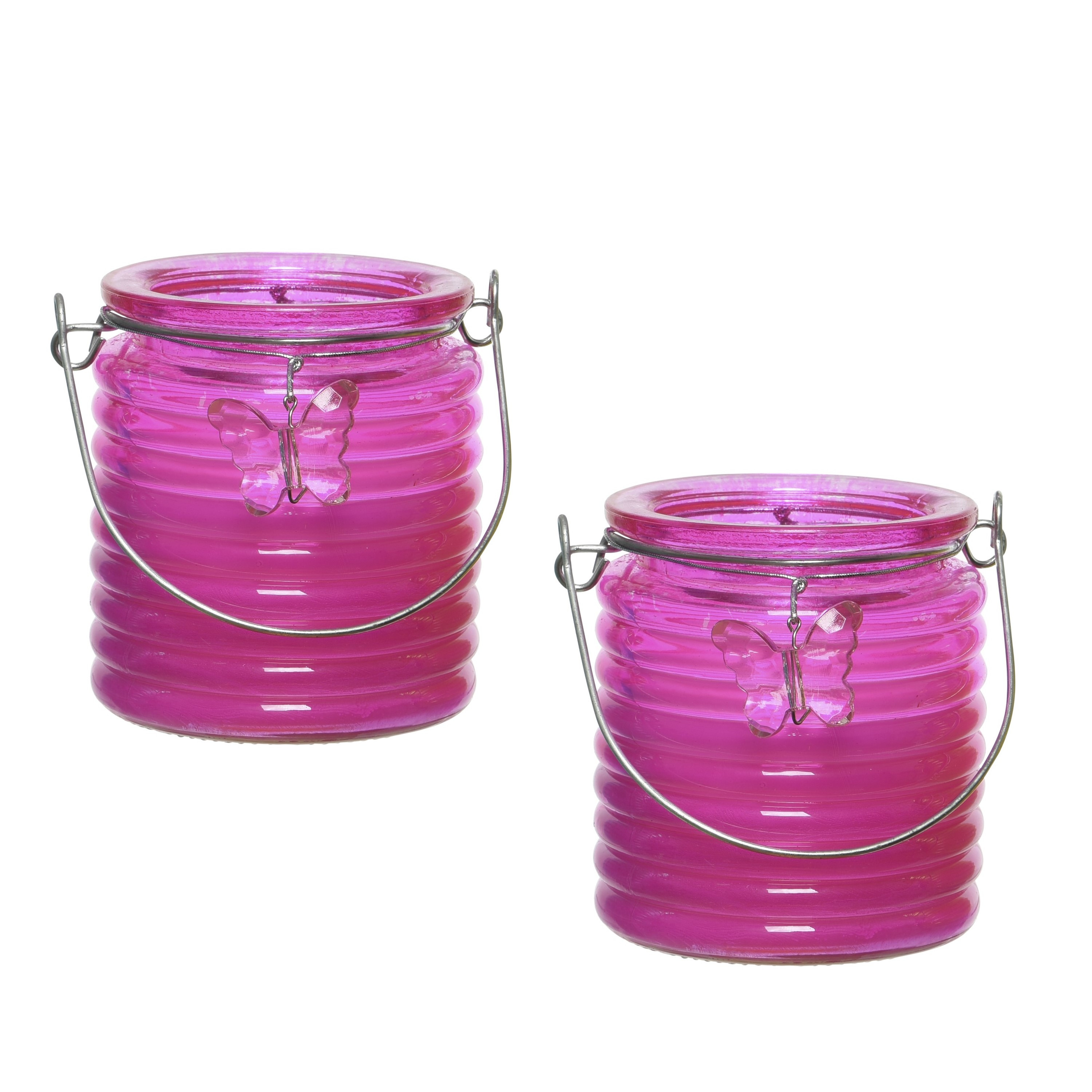 Decoris Citronella kaars - 2x - in windlicht - roze - 20 branduren - citrusgeur -