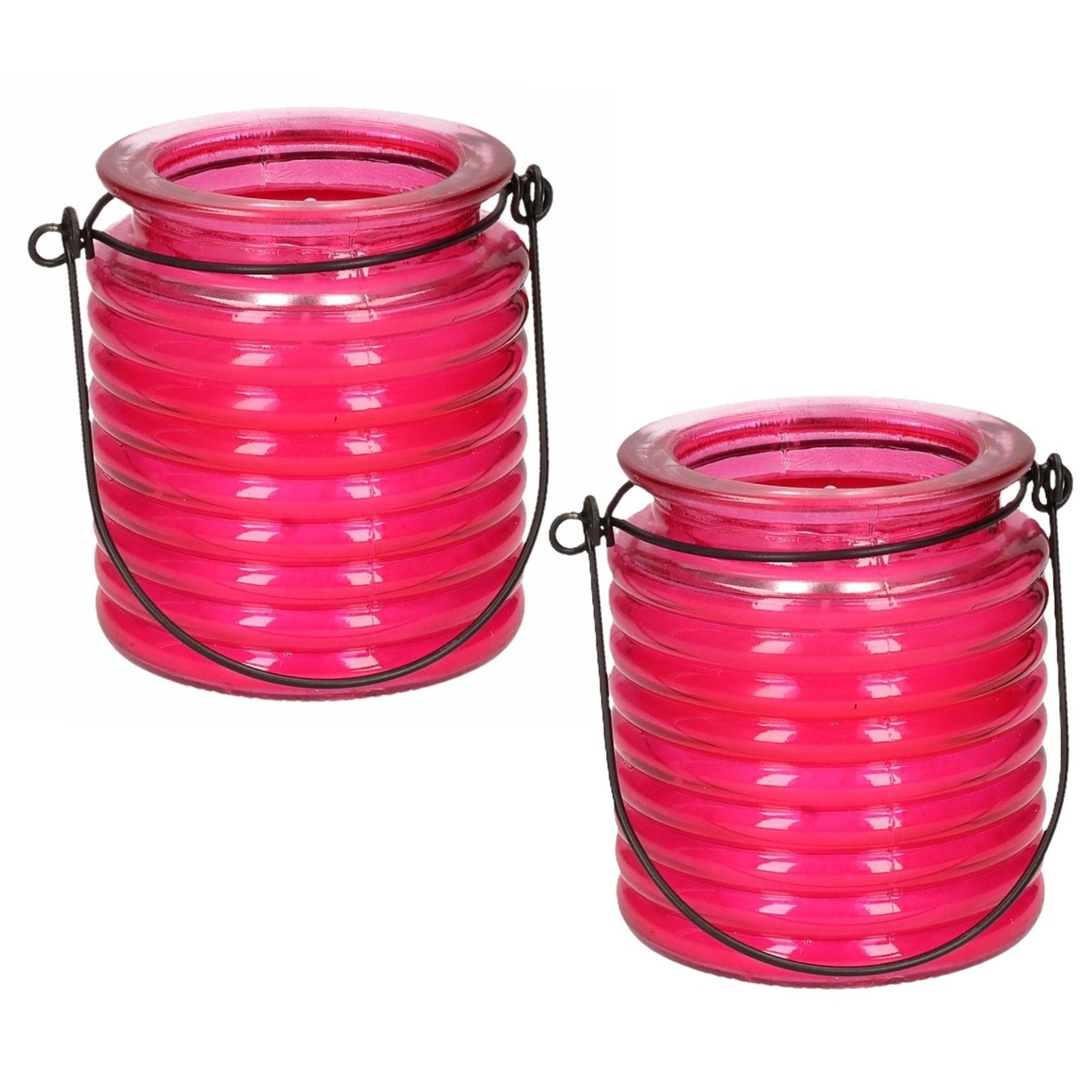 Merkloos Citronellakaars - 2x - in roze geribbeld glas - 8 cm - insecten verjagen - buitenkaars -