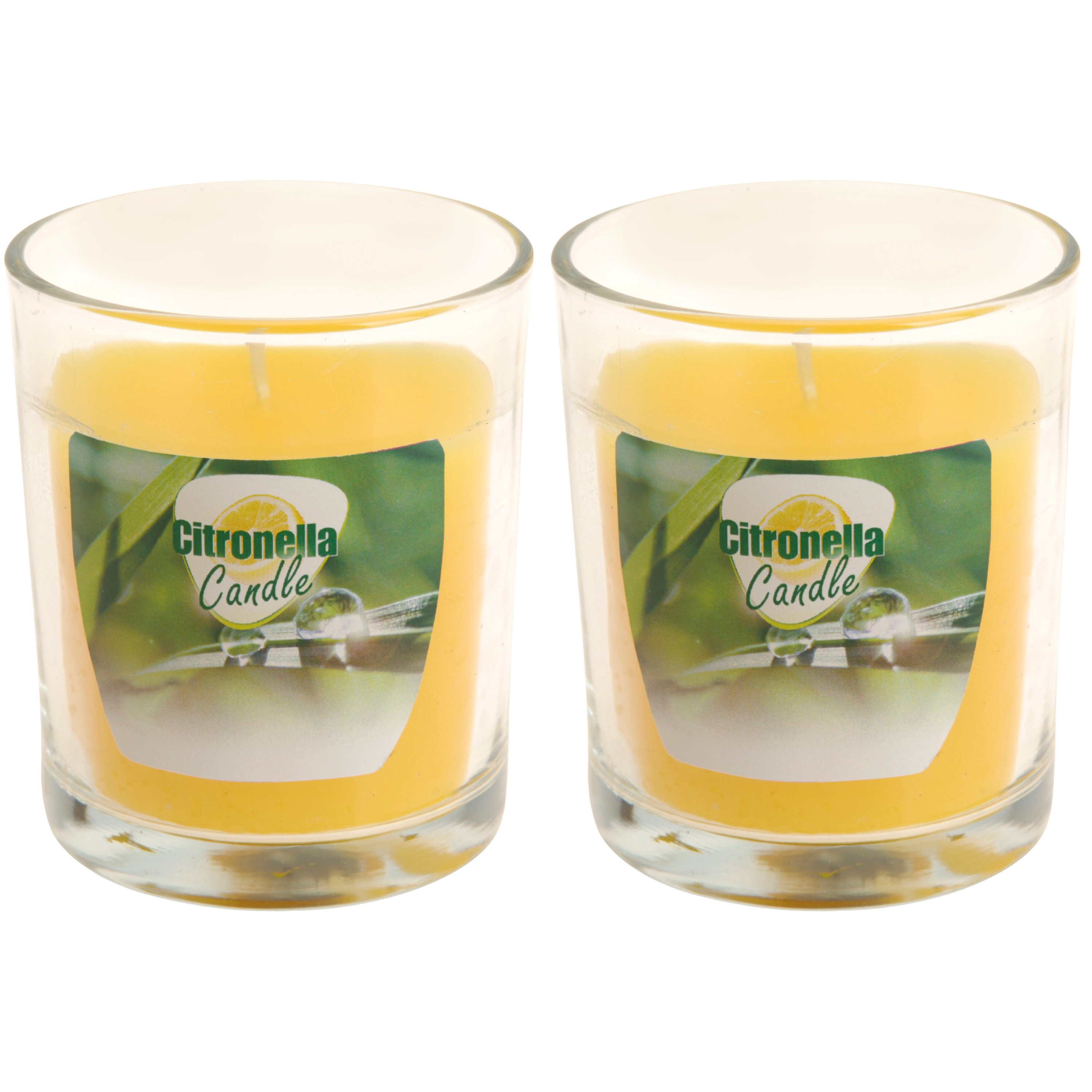 Merkloos 4x stuks citronella glazen tafelkaarsen geel 7 x 8 cm -