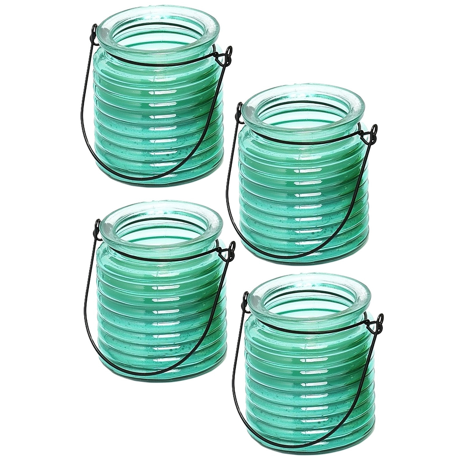Merkloos Citronellakaars - 4x - in blauw geribbeld glas - 8 cm - insecten verjagen - buitenkaars -