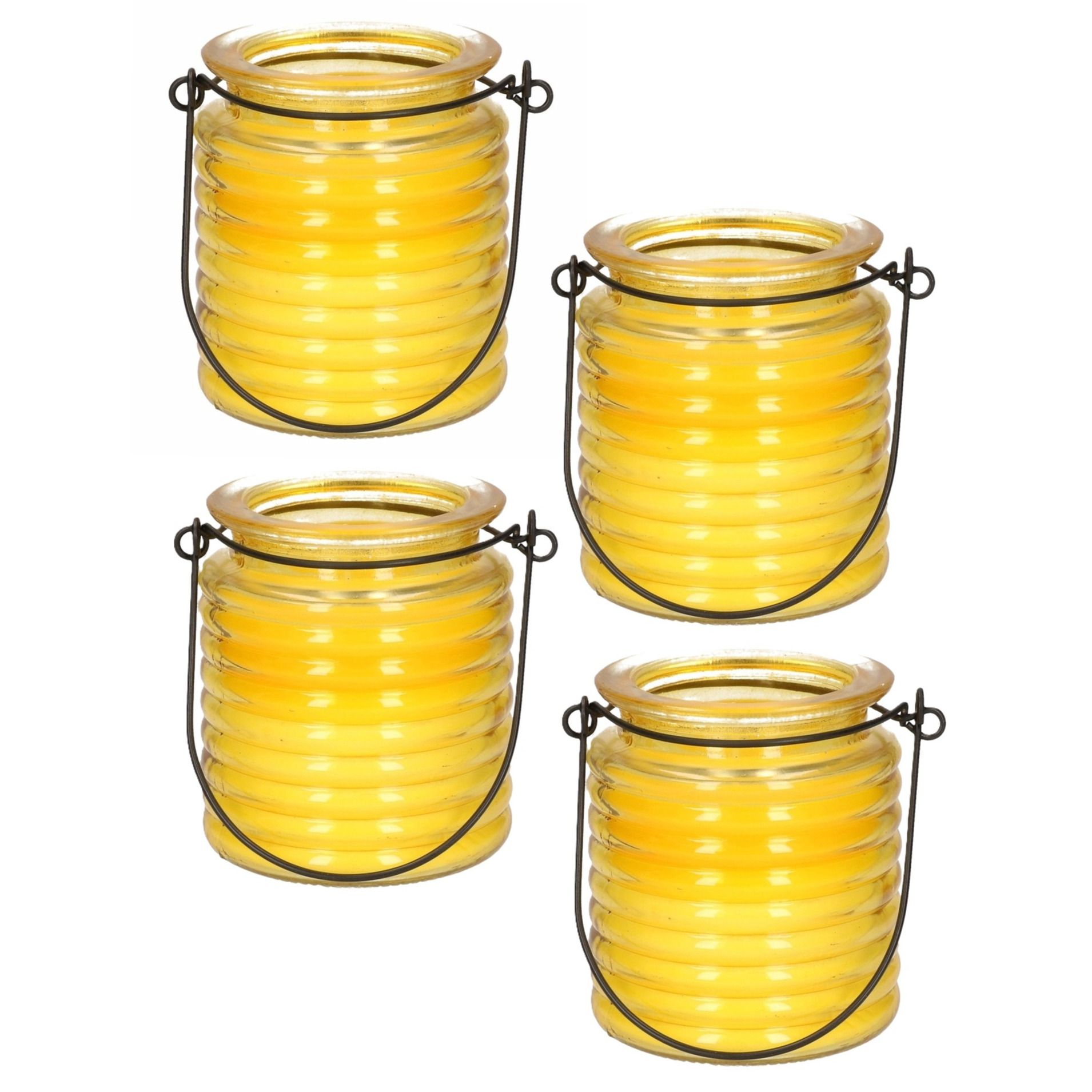 Merkloos Citronellakaars - 4x - in geel geribbeld glas - 8 cm - insecten verjagen - buitenkaars -