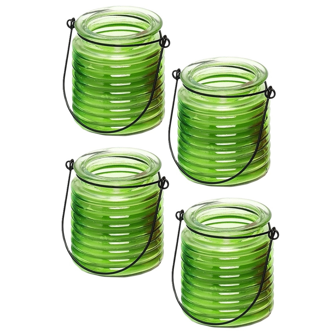 Merkloos Citronellakaars - 4x - in groen geribbeld glas - 8 cm - insecten verjagen - buitenkaars -