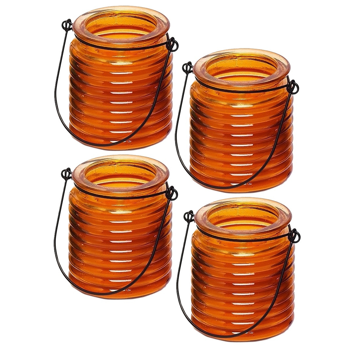 Merkloos Citronellakaars - 4x - in oranje geribbeld glas - 8 cm - insecten verjagen - buitenkaars -