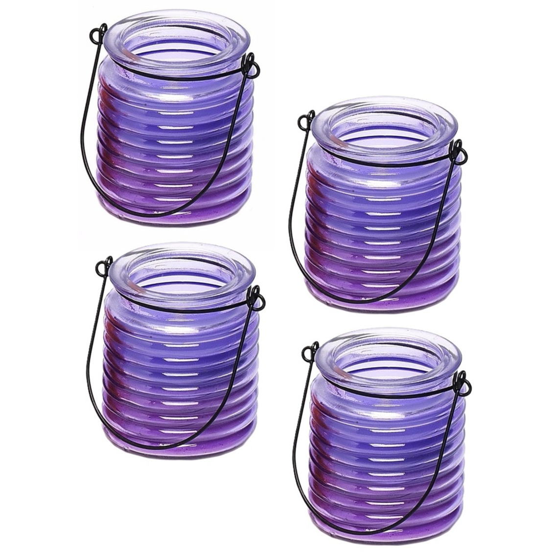 Merkloos Citronellakaars - 4x - in paars geribbeld glas - 8 cm - insecten verjagen - buitenkaars -