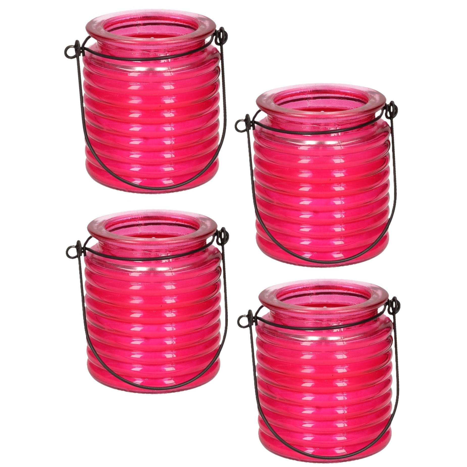 Merkloos Citronellakaars - 4x - in roze geribbeld glas - 8 cm - insecten verjagen - buitenkaars -