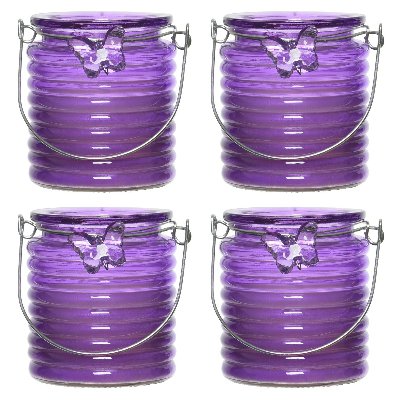 Decoris Citronella windlicht met kaars - 10x - paars - 20 branduren - citrusgeur -