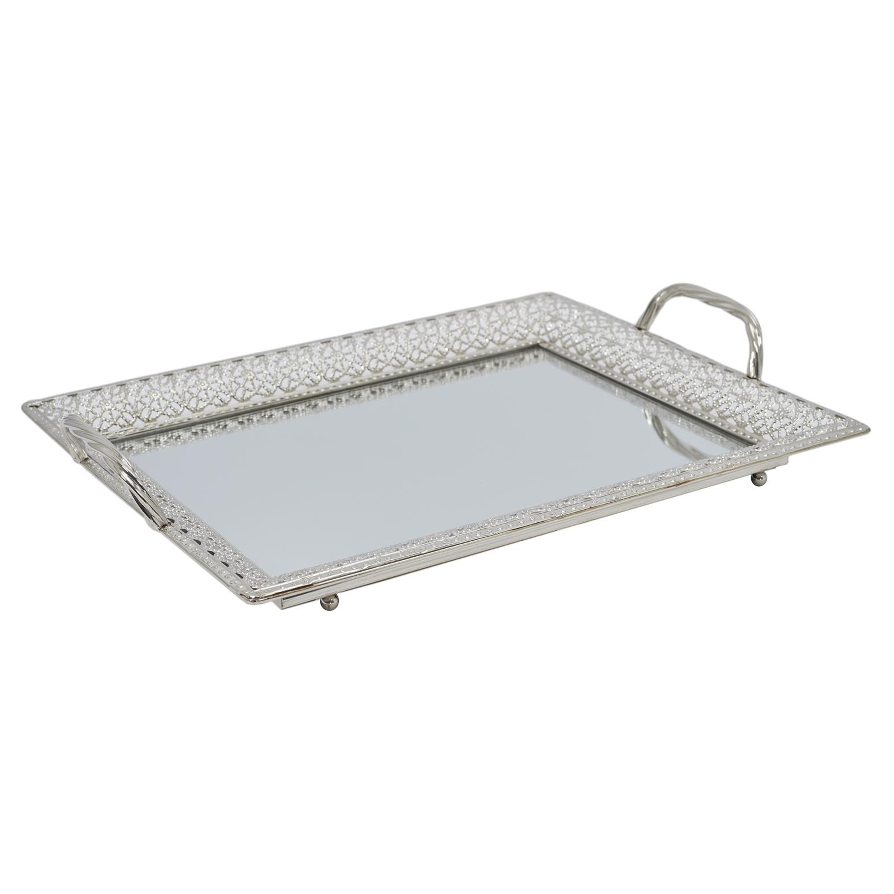 Home Deco Factory dienblad Mirror - sierlijk metaal - rechthoek - 42x32 cm - zilver - kaarsenbord -